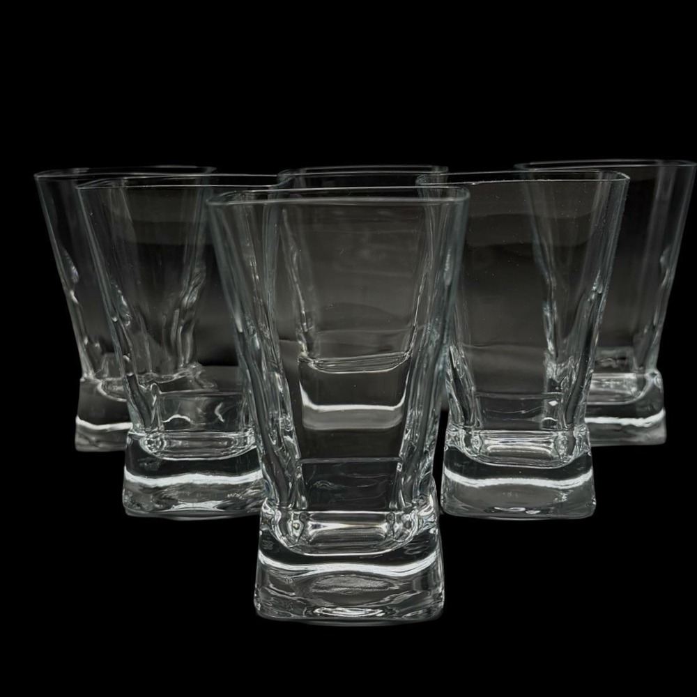 MCM Tapered Square Highball Glasses Heaby Base 4.25" Tall Set of 6